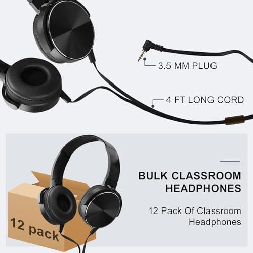 Classroom-Ready 12-Pack Student Headphones – Premium Swivel Earphones with Superior Stereo Sound for Online Learning, Library Focus, and Travel Convenience, Lightweight & Versatile Compatibility for All Devices