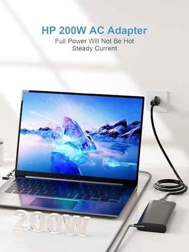 High-Performance 200 W Laptop Charger for HP Victus, Omen, Pavilion, ZBook, and Envy – Fast Charging Power Supply with Enhanced Safety Features, Compatible with Multiple Models and Speeds, Includes 30-Day Satisfaction Guarantee and 12-Month Warranty