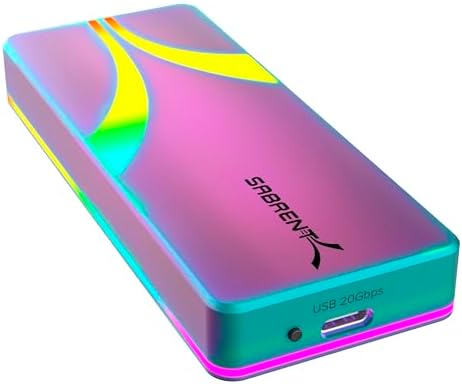 SABRENT Rocket RGB USB-C 20 Gbps M.2 SATA/NVMe SSD Enclosure – Special Edition for Maximum Speed and Versatile Compatibility – Elevate Your Data Transfer Experience with Stunning RGB Design and Durable Aluminum Build