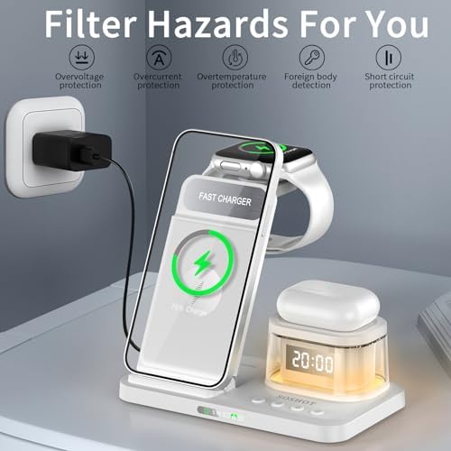 Elevate Your Charging Game: 5-in-1 Foldable Wireless Fast Charger with Integrated Night Light & Transparent Clock for Apple Devices – Ideal for i Phone 16/15/14/13/12/11 Pro Max, Apple Watch, and Air Pods – Sleek Green Design for Ultimate Portability and Style