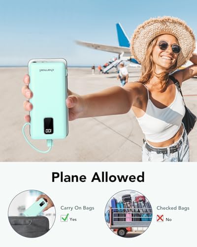 Charmast 10,000 m Ah Slim Power Bank with Integrated Cables & Fast Charging for i Phone and Samsung – Ultimate Travel Companion for On-the-Go Charging Needs with Built-in Convenience and Enhanced Device Compatibility