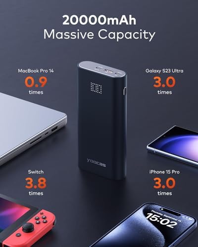 20000 m Ah 65 W Power Bank – Ultra-Fast USB-C Portable Charger for Mac Book, HP, Dell, Lenovo, Steam Deck, Switch, i Pad, i Phone & Android – Sleek Blueberry Design for Enhanced Compatibility & Efficient Charging Solutions