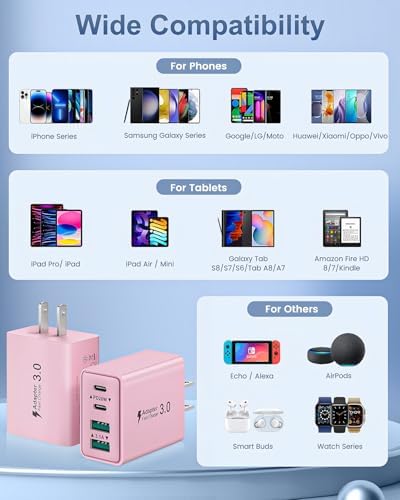 Dual-Pack 40 W USB C Charger Block – Fast Charging Power Adapter with 4 Ports for i Phone, Samsung, and i Pad – High-Speed Multi-Device Charging Solution with Enhanced Compatibility and Portability – Perfect for Home, Office, and Travel