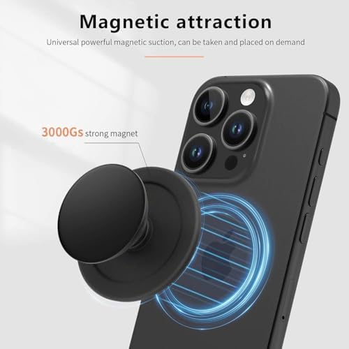 Magnetic Phone Grip & Stand with CD Pattern – Premium Black Aluminum Alloy for Mag Safe Devices – Lightweight, Portable, and Collapsible Mobile Accessory for Ultimate Grip and Hands-Free Functionality – Ideal for Smartphones and Tablets