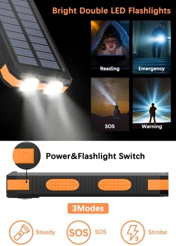 Ultimate 36,800 m Ah Solar Power Bank – Fast Charging USB-C QC3.0 Portable Charger with Waterproof Design and LED Flashlight for Camping, Hiking, and Outdoor Adventures – Unmatched Device Compatibility and Reliability