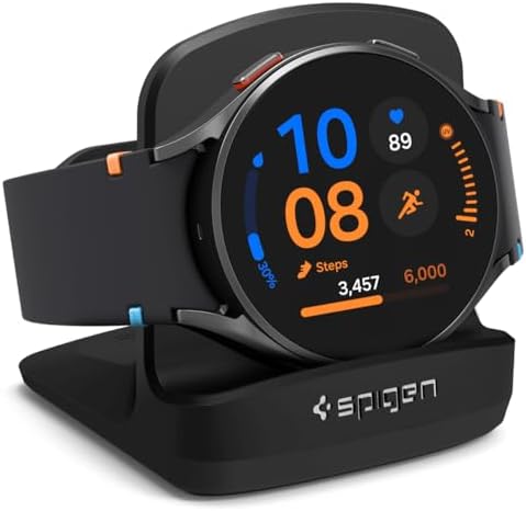 Spigen S352 Galaxy Watch Stand – Premium Charging Solution for Galaxy Watch FE, 4, 4 Classic, 3, and Active – Sleek Black Design for Enhanced Usability and Stability