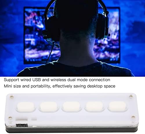 ASHATA 5-Key Programmable Keypad – Dual Mode USB Wired & Bluetooth Mini Keyboard for Office, Gaming & Industrial Use – Customizable Silent Silicone Keys for Ultimate Efficiency in Music Control & Task Management (White)