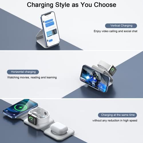 RTOPS 3-in-1 Magnetic Wireless Charging Station for i Phone, Apple Watch, and Air Pods – Compact Ga N Travel Charger with Enhanced Speed and Compatibility for i Phone 16/15/14/13/Pro/Max, Air Pods 4/3/2/Pro – All-in-One Solution for Ultimate Convenience and Efficiency