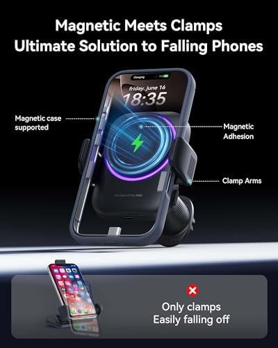 Premium INIU Mag Safe Car Phone Holder & Qi2 Wireless Charger – 360° Adjustable Auto-Clamping Mount for i Phone 16, 15, 14, 13, Xs, XR, Samsung S23 – Fast Charging & Hands-Free Convenience for Optimal Driving Experience