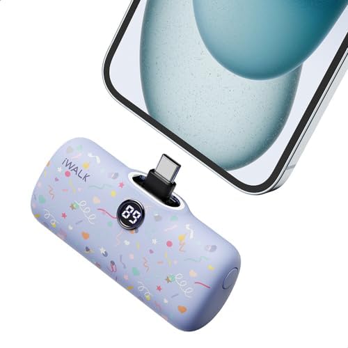 Compact i WALK 4,800 m Ah Portable Charger – High-Speed 18 W PD Power Bank with Built-in USB-C for Seamless Charging of i Phone 15/16/Pro/Max & Samsung Galaxy S25/S24/S23 – Ideal Travel Companion for On-the-Go Power Solutions
