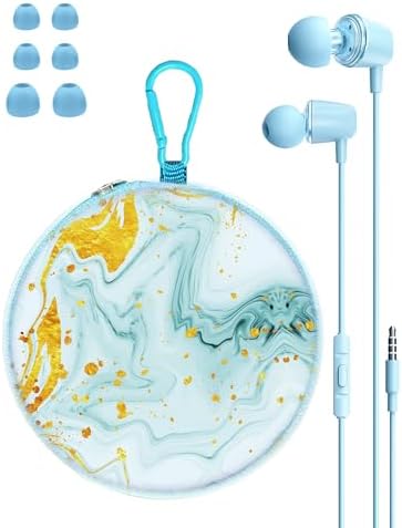 Beach Blue Kids Wired Earbuds – Ultra-Comfortable In-Ear Headphones with Mini Ear Tips, Integrated Mic, and Travel-Friendly Case – Superior Stereo Sound for Classroom Learning and Active Play – Ideal for Daily Use and On-the-Go Adventures