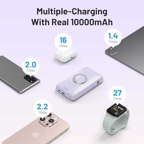 Magnetic Wireless Power Bank for Apple Devices – BLAVOR 10,000 m Ah Portable Charger with Built-in Cables and 20 W Fast Charging, Seamless Compatibility for i Phone 16/15/14/13/12 and Apple Watch, Integrated Stand for Hands-Free Use, Sleek White Design – Ultimate Convenience for On-the-Go Charging