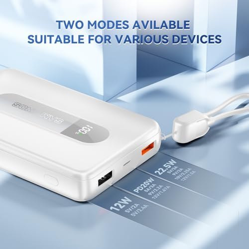 Ultimate 10,000 m Ah Portable Charger with Built-in USB-C Cable – Fast Charging Power Bank for Heated Vests, Jackets, and Outdoor Gear – Essential Battery Pack for i Phone, i Pad, and Android – Compact and Durable Design with Lanyard for On-the-Go Convenience