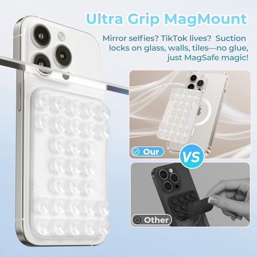 Mag Safe Suction Mount for i Phone 12-16 Series | Premium Silicone Phone Holder with Magnetic Grip | Hands-Free Video Recording and Streaming | Transparent Design for Seamless Integration | Ideal for Tik Tok and Instagram Content Creation