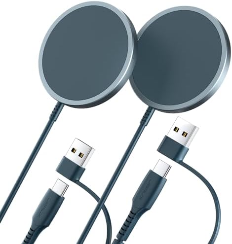 JSAUX 15 W Mag-Safe Wireless Charger Duo – Fast Charging Magnetic Pad for i Phone 16/16 Plus/16 Pro/16 Pro Max/i Phone 15/14/13/12 Mini and Air Pods – Dual Pack for Ultimate Compatibility and Portability, Sleek Black Design for Effortless Power-Up