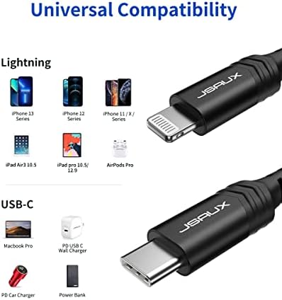 JSAUX 6 FT USB C to Lightning Cable – Apple MFi Certified Fast Charging Cord for i Phone 14/13/12 Series – Durable Braided Nylon, Tangle-Free Design, Vibrant Red – Optimal Compatibility & Speed for Seamless Connectivity