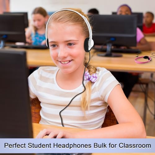 Yunsailing 30-Pack Classroom Headphones – Lightweight & Durable On-Ear Headsets with 3.5 mm Jack for Engaging Learning – Cheerful Light Yellow Color for Students and Teachers in Educational Settings