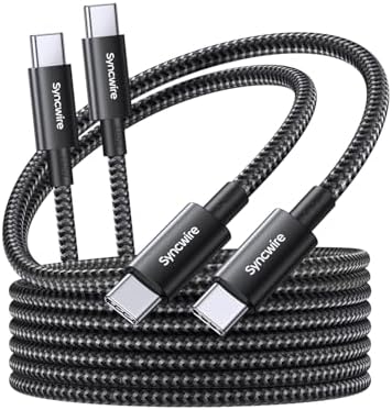 SYNCWIRE USB C to USB C Cable, 6.6ft 2 Pack Nylon Braided USB C Charger Cable, 240W(48V5A) Type C Fast Charging for iPhone 15 Pro/15, MacBook Pro, Samsung Galaxy S23/S22/S21, and More – Enhanced Compatibility and Speed