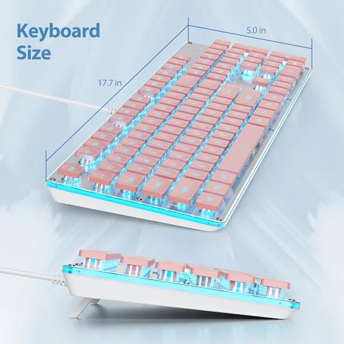 Surmen G1000 Pink Backlit Typewriter Keyboard – Full-Size 104 Keys with Silent Membrane, Durable Metal Panel, USB Wired for Effortless Gaming and Office Use – Stylish, Quiet, and Efficient Typing Experience