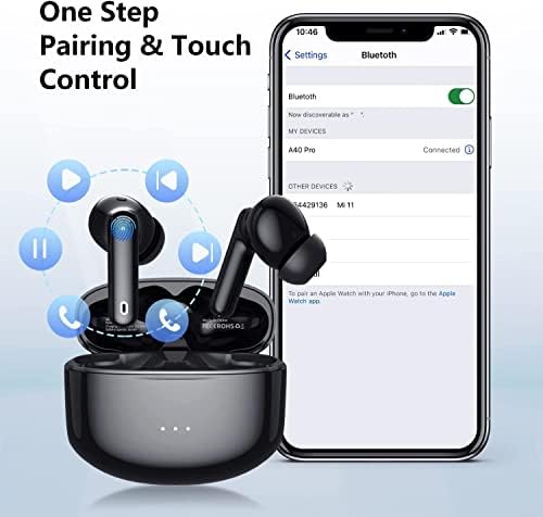 A40 Pro Wireless Earbuds: Premium Bluetooth Earbuds with 50-Hour Playtime, Noise-Cancelling Microphone, and IPX7 Waterproof Rating – Experience Superior Stereo Sound for Active Lifestyles and Seamless Connectivity with i Phone & Android Devices