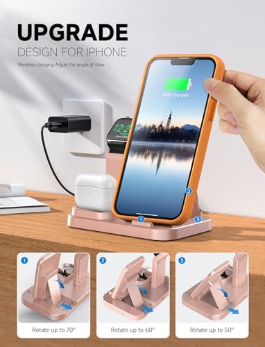 Revolutionary 3-in-1 Wireless Charging Dock for Apple Devices – Streamlined Charging Station for i Phone, Apple Watch, and Air Pods with Fast Charging 18 W Adapter in Sleek Graphite Black – Perfect for Home and Office Organization