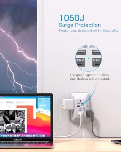 HANYCONY Versatile Black Outlet Extender with USB-C and Night Light – 4-Port Surge Protector Power Strip for Fast Charging in Home, Office, and Dorm Settings – Maximize Device Compatibility and Safety