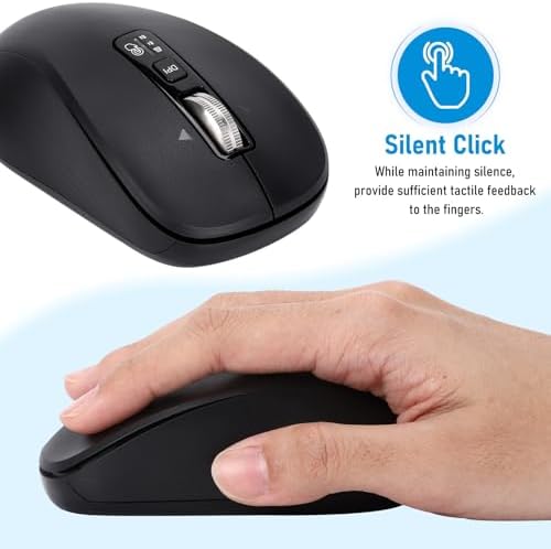 Ultimate Wireless Bluetooth Mouse with USB Connectivity – Full-Sized, Silent Operation, 4-Way Scrolling & Adjustable Cursor Speed for Seamless Multi-Device Use Including Computers, Laptops, Tablets, and Mac Books – Long Battery Life with Side Buttons for Enhanced Productivity