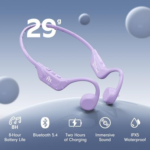 Revolutionize Your Active Lifestyle with Lilac Bone Conduction Headphones – Bluetooth 5.4 Wireless Earbuds Featuring 10 Hours of Playtime, Waterproof for Running and Cycling, Open-Ear Design for Enhanced Awareness