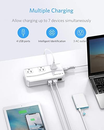 Global Voltage Converter and Travel Adapter – BESTEK 220 V to 110 V Power Transformer with Dual AC Outlets & 3 USB Ports (2 USB-C) – Essential for International Travel, Rapid Charging for Hair Tools & Electronics – Compact Design for Worldwide Compatibility