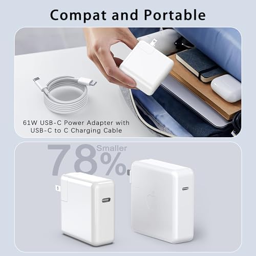 EDRF 61 W USB-C Fast Charger for Mac Book Pro & Air – High-Efficiency Power Adapter with Type-C Cable for 12/13/14-Inch Models – Compact & Lightweight Design for Professionals and Students – Safe Charging with Overheat Protection