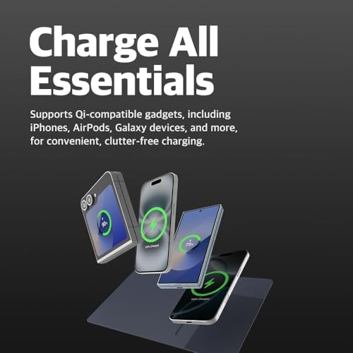POUT H3 Midnight Blue Portable Qi Wireless Charging Mouse Pad – Effortless Device Charging Meets Sleek Workspace Efficiency for Laptops, i Phones, Air Pods & Samsung Galaxy – Lightweight, Non-Slip Design Enhances Productivity & Style