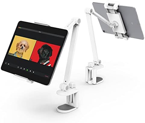 Sleek Multi-Angle Tablet Desk Mount – Adjustable Holder for 4.7″ to 13″ Devices, Perfect for i Pad & Surface Pro, White Design for Modern Workspaces and Enhanced Comfort