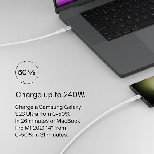 Belkin 6.6 ft USB C to USB C Charging Cable – 240 W Type-C Fast Charger for i Phone 16, Galaxy S25, Pixel 9, Mac Book, i Pad Pro, Chromebook, and Switch Steam Deck – Durable, High-Speed Connection for Enhanced Device Performance – Sleek Black Finish