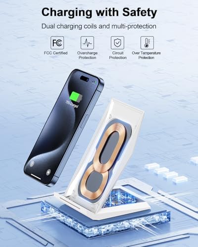 NANAMI Qi-Certified Fast Wireless Charging Stand with QC3.0 Adapter – 7.5 W for i Phone 16 Series & 10 W for Samsung Galaxy S24/S23/S22 – Ultimate Ergonomic Charging Station for Optimal Device Efficiency – Sleek Space-Saving Design for Home and Office Environments – Enhanced Safety Features for Reliable Use