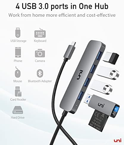 Maximize Your Device Potential with the uni Aluminum USB-C Multiport Adapter – 4 High-Speed Ports for Laptops, Mac Book Pro/Air, i Pad Pro & More, Sleek Design for Effortless Port Expansion and Enhanced Productivity