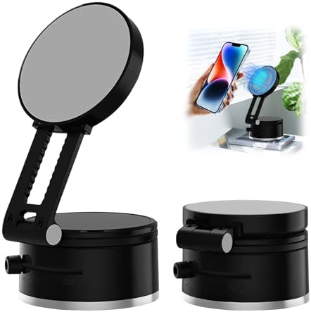 OneNine Upgraded Vacuum Magnetic Car Phones Holder, Vacuum Suction Magnetic Phones Holder, Suction Cup Mount for MagSafe Cell Phone Holders, Hands-Free Cell Phone Holder for Car, Gym, Mirrors – Enhanced Compatibility and Speed