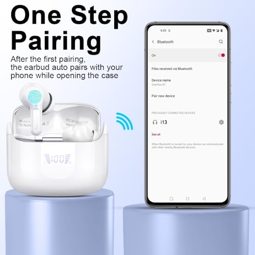 Premium Bluetooth 5.3 Wireless Earbuds with Deep Bass and Enhanced Noise Cancelling – Mini Sport Earphones with 40 Hours Playtime, USB-C Charging Case, and Dual LED Display for Ultimate Connectivity and Sound Clarity