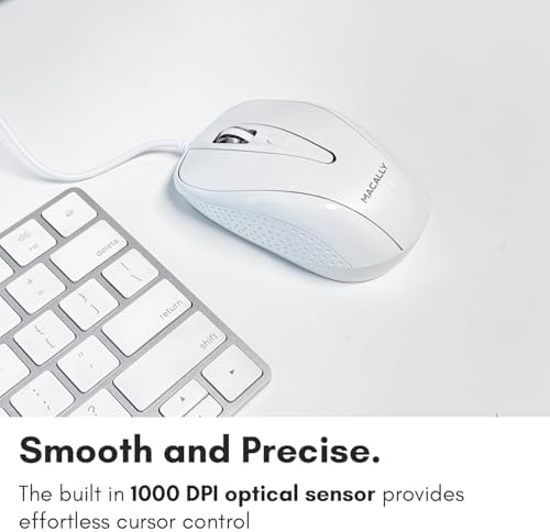 Elevate Your Computing Experience with the Macally USB Wired Mouse – Ergonomic 3-Button Design, Smooth Scroll Wheel, 5-Foot Cord, and Plug-and-Play Compatibility for Mac Book, i Mac, Windows PC & Chromebook Users – Perfect Ambidextrous Mouse for Seamless Navigation and Enhanced Productivity