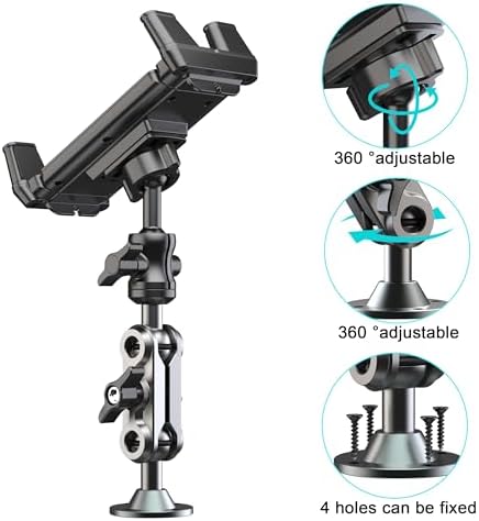 Heavy-Duty Aluminum Tablet Mount: 360° Adjustable Drill Base Holder for 4.7-12.9″ Devices – Ultimate Car, Truck, and Wall Stand for i Pad Pro/Air/Mini & Samsung Galaxy Tab – Enhanced Stability for On-the-Go Productivity