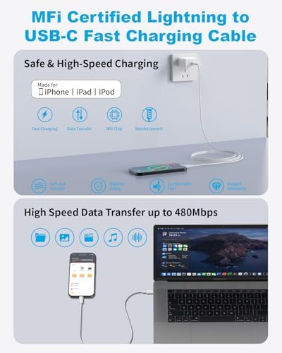 Premium Dual 20 W PD USB-C Fast Wall Charger Kit with 10 ft Type-C to Lightning Cables – Ultimate Swift Charging Solution for i Phone 14 Plus, 13 Pro, 12 Mini, and More – Enhanced Portability and Compatibility for Apple Devices