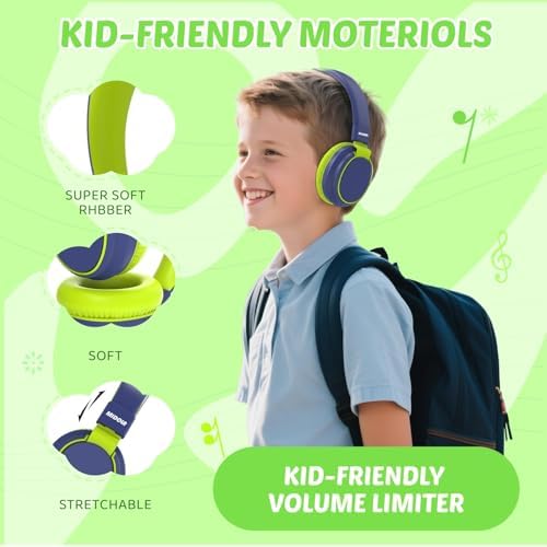 MIDOLA Kids Over-Ear Headphones: Safe Audio Experience with Noise Limitation, Foldable & Travel-Friendly Design, Custom Volume Control (85/110 d B), Built-In Microphone, and AUX Compatibility for School, Gaming, and Family Adventures in Sleek Black