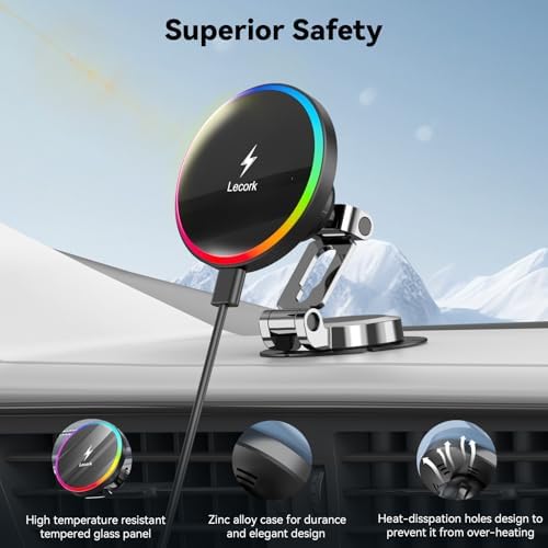 Mag Safe Car Mount Charger for i Phone 12-16 Pro Max | 15 W Fast Wireless Charging Magnetic Phone Holder | Durable Zinc Alloy Construction | Sleek Cool Grey | Effortless Air Vent Installation for Ultimate Convenience and Stability