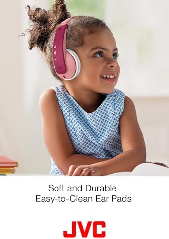 JVC HAKD10 WP Pink Bluetooth Headphones for Kids – 16-Hour Playtime with Safe Active Volume Limiter, Customizable Stickers for Personal Style, Comfortable Adjustable Headband, and Easy-Clean Soft Ear Pads for Young Music Lovers