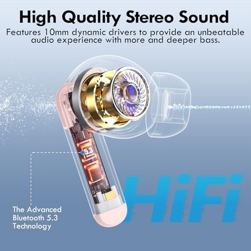 Kurdene Bluetooth 5.3 Wireless Earbuds – Stylish Pink Deep Bass Earphones with 48-Hour Playtime, Sweatproof Design for Active Lifestyles, Crystal-Clear Call Quality, and Ultra-Lightweight Comfort for On-the-Go Audio Excellence