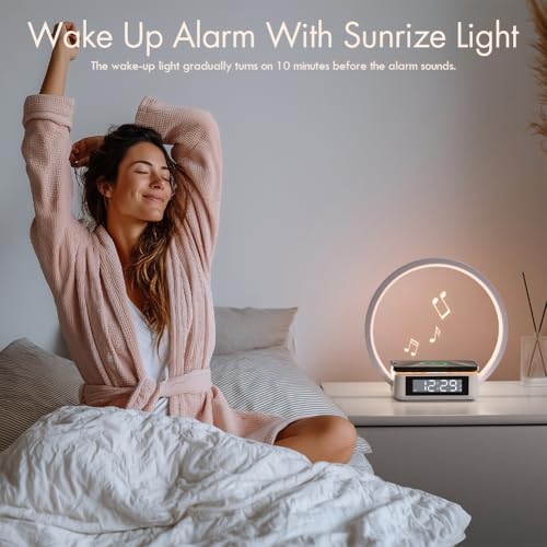 Revolutionize Your Sleep Routine with the SMARTERIOR 3-in-1 Wireless Charging Station: Multifunctional Bedside Lamp with Sunrise Alarm Clock and Touch Control, Ideal for Effortless Qi Charging of i Phone, Samsung, and Air Pods – Tailored Gift for Adults, Teens, and Heavy Sleepers