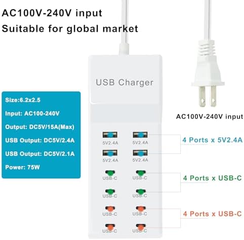 Efficient 12-Port USB Charger Hub with Fast Charging Technology – Compact Multi-Device Power Station for i Phone, Android, Tablets & Smartwatches – Ultimate Solution for Hassle-Free Charging and Enhanced Compatibility