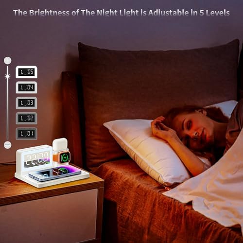 Revolutionize Your Charging Routine with the 7-in-1 Wireless Fast Charging Station – All-in-One Alarm Clock Dock for i Phone, Samsung Galaxy, Apple Watch & Air Pods – Enhanced Speed, Sleek Design, and Safety Features for Ultimate Convenience