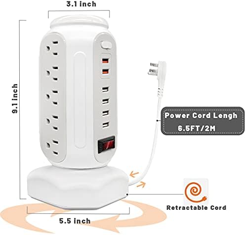 Ultimate Power Strip Tower with 15 Outlets & 6 USB Ports – Surge Protector with Vibrant LED Indicator & Rapid Charge Technology – 6.5 ft Heavy-Duty Extension Cord for Home Office & Entertainment Hub – Versatile Desktop Charging Solution for All Devices