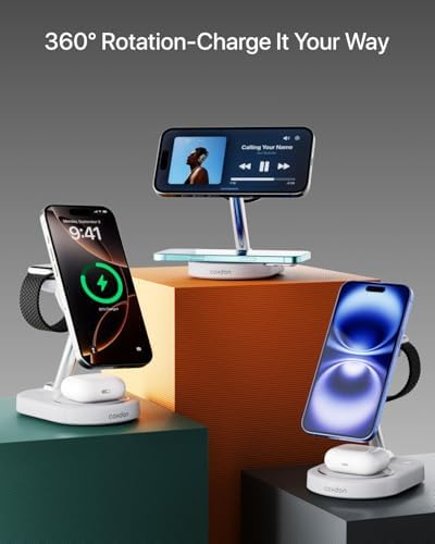 Ultimate 3 in 1 Wireless Charging Station for Apple Devices – Qi2 Magnetic Charger for i Phone 12-16, Apple Watch 2-Ultra 2, and Air Pods Pro – Sleek Ivory White Design for Fast, Efficient, and Clutter-Free Charging Experience