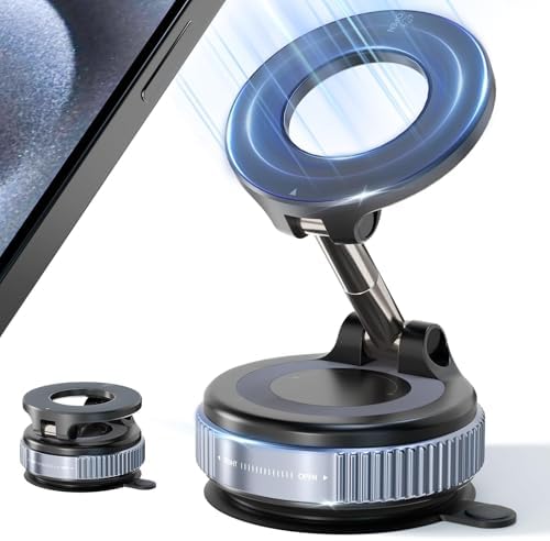 Upgraded Vacuum Magnetic Suction Cup Phone Holder Stand for Magsafe, 360° Adjustable with Swivel Lock, Foldable 89+LBS Strongest Suction, for Your Car/Gym/Kitchen/Mirror – Enhanced Compatibility and Speed
